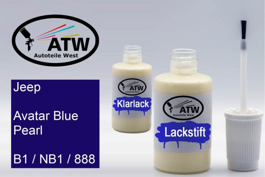 Jeep, Avatar Blue Pearl, B1 / NB1 / 888: 20ml Lackstift + 20ml Klarlack - Set, von ATW Autoteile West.